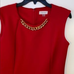 True red power dress attached gold tone chain sz10